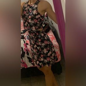 Beautiful floral black and pink midi dress